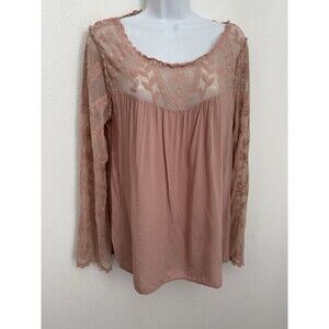 Maurices Womens Blouse Dusty Pink Embroidered Long Sleeve Beachy Size M Boho